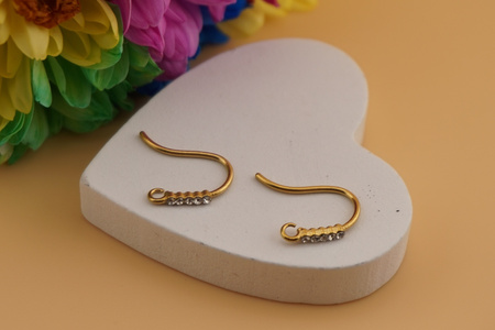 Bigle otwarte ozdobne / białe cyrkonie / stal chirurgiczna / 11,5x14mm / złoty / 2szt