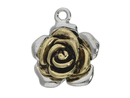 Róża / zawieszka charms / 18x15x6mm / kolor srebrny, KC Gold/ 2szt