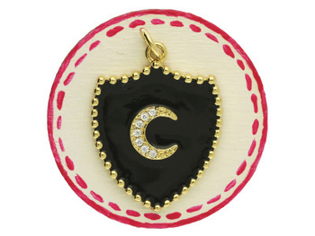 Herb księżyc / zawieszka / mosiądz pozłacany, cyrkonie / 23x18mm / złoty, czarny / 1 szt