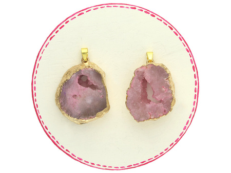 Agat druzy / zawieszka w okuciu / plaster nieregularny / 39x31x11mm / różowy / 1szt