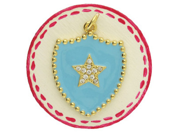 Herb gwiazdka / zawieszka / mosiądz pozłacany, cyrkonie / 23x18mm / złoty, niebieski / 1 szt