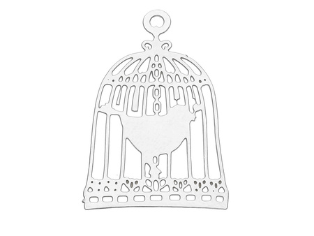 Ptak w klatce / zawieszka filigranowa / stal nierdzewna / 22x15x0.3mm / srebrny / 1szt