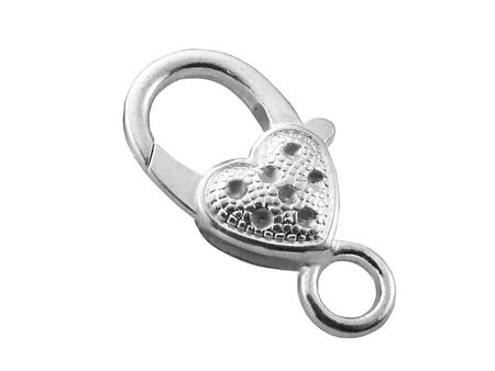 Karabińczyk ozdobny, serce 22mm / kolor jasny srebrny / otwór 4.3mm / 1szt