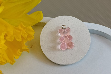 Miś / zawieszka / żywica / 10x21mm / otwór 2mm / różowy / 2szt