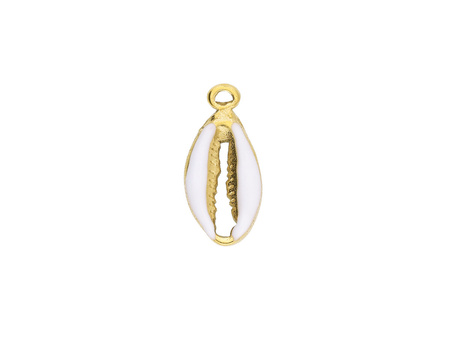 Muszelka kauri / zawieszka / stal chirurgiczna / 17x8mm / otwór 1.5mm / biały, złoty / 1szt
