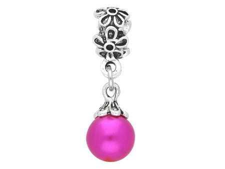 Oponka w kwiaty z perłą / zawieszka charms / 32x10x12mm / srebrny, ametystowy / 1szt