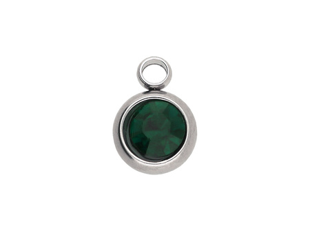 Zawieszka z cyrkonią / stal chirurgiczna / 8x6x3mm / otwór 1.5mm / dark emerald, srebrny / 1szt