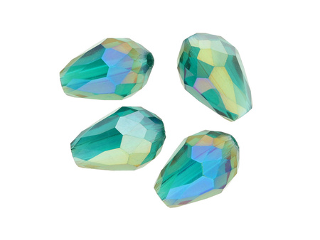 CrystaLove™ / kryształki szklane / kropla / 12x8mm / Malachite Green AB / 4szt