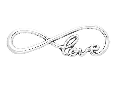Znak nieskończoności love / łącznik / 39x12x2mm / srebrny / 2szt
