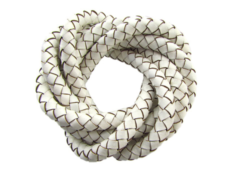Rzemień naturalny / okrągły / pleciony / 5mm / biały / 20cm