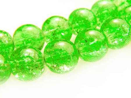 Koraliki szklane crackle, kula 10mm - kolor zielony - sznur 86szt.