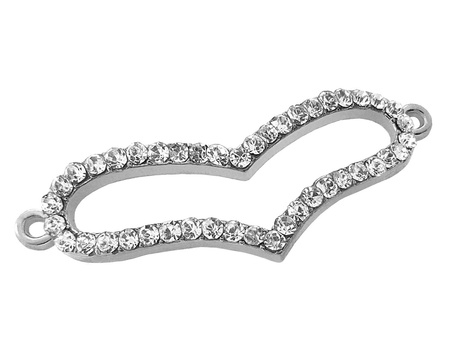 Serduszko, łącznik metalowy z cyrkoniami / kolor  srebrny / 42x15mm / otwór 1mm / 1szt