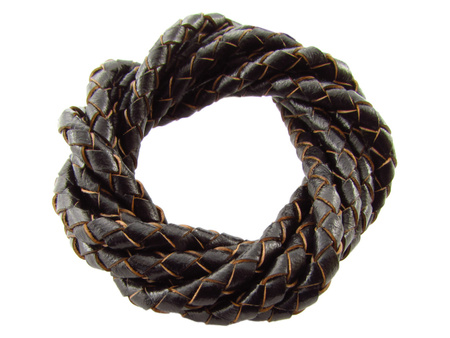 Rzemień naturalny / okrągły / pleciony / 6mm / czarno-brązowy / 1m