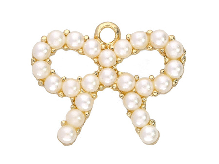 Kokardka z perełkami / zawieszka charms / 15x19mm / kolor KC Gold / 1szt