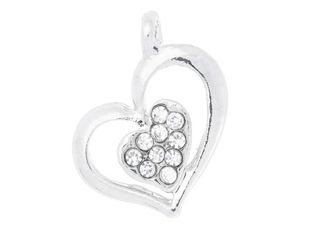 Serce Glamm™ / zawieszka charms / 10 cyrkonii / 18x15x4mm / srebrny, Crystal / 2szt