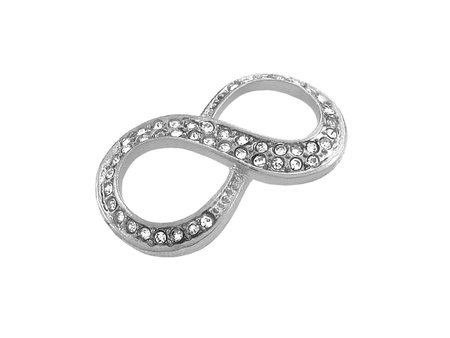 Łącznik metalowy, znak nieskończoności z cyrkoniami / kolor srebrny / 37x17mm