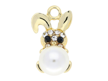 Królik Glamm™ z perłą / zawieszka charms / 9 cyrkonii / 23x13x12mm / KC Gold / 1szt
