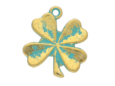Koniczynka / zawieszka charms / 17x15x1mm / antyczny złoty - Aqua / 4szt