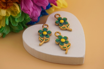 Kwiatek zielony / zawieszka emaliowana dwustronna / stal chirurgiczna / 20x10mm / 1szt