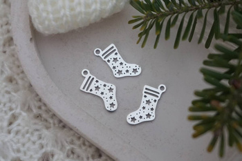 Skarpetka w gwiazdki / zawieszka / stal chirurgiczna / 9x16mm / srebrny / 1szt