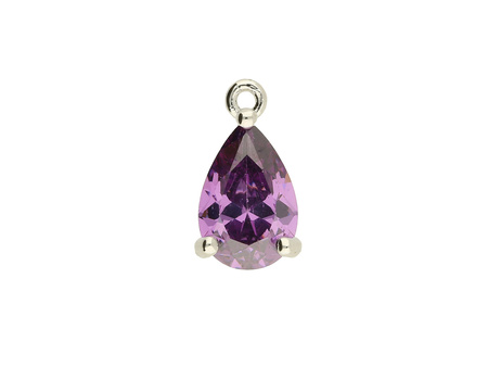 Kropla / kryształ w oprawie / zawieszka / 11x6mm / miedź / srebrny, fioletowy / 1szt