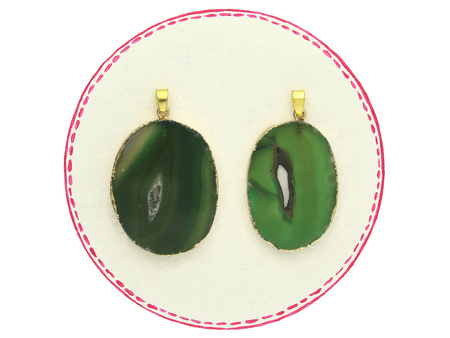 Agat / zawieszka w okuciu / plaster nieregularny / 45x30x5mm / zielony, złoty / 1szt