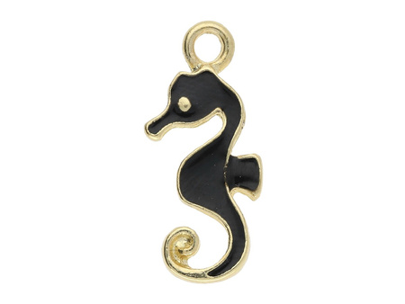 Konik morski SweetCharm™ / zawieszka charms / 23x10x1.5mm / KC Gold, czarny / 2szt