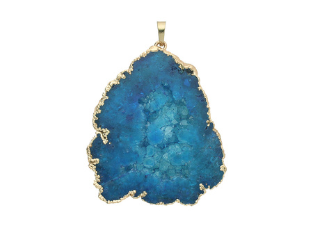 Agat druzy / w okuciu / zawieszka / plaster nieregularny / 63x47x9mm / niebieski / 1szt