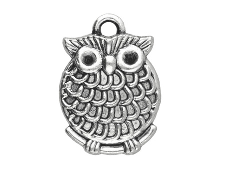 Sowa / zawieszka charms / 18x13x4mm / kolor srebrny / 4szt