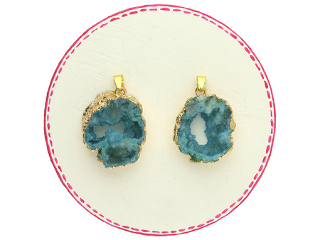 Agat druzy / zawieszka w okuciu / plaster nieregularny / 34x26x9mm / niebieski / 1szt