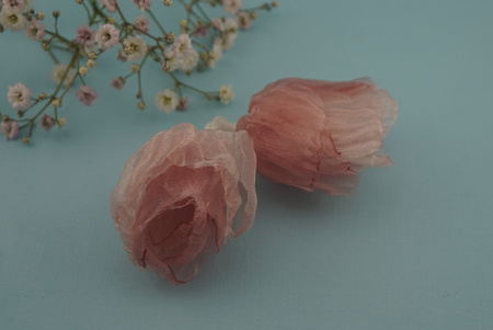 Kwiatek ozdobny / organza / różowy / ok 35mm / zestaw 2szt