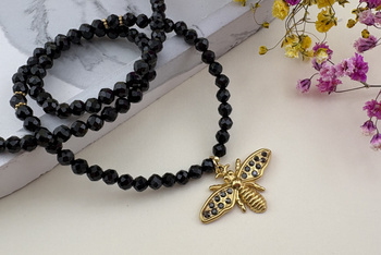 Pszczoła z czarnymi cyrkoniami / zawieszka ze stali chirurgicznej / 28x18mm / złoty / 1szt