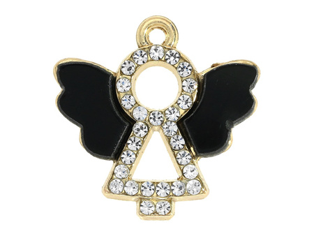 Anioł Glamm™ / zawieszka charms / 28 cyrkonii / 18x18mm / kolor KC Gold, czarny / 1szt