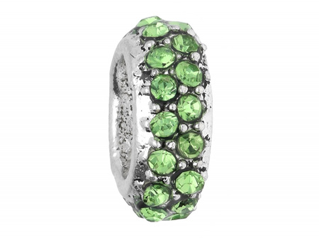 Obrączka Glamm™ / przekładka / 32 cyrkonie / 4x12x12mm / srebrny, Peridot / otwór 6mm / 1szt