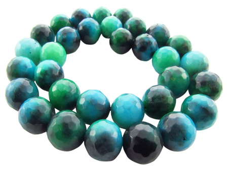 Agat, kula fasetowana 12mm / szmaragdowy, zielony, turkusowy / otwór 1.2mm / 32szt