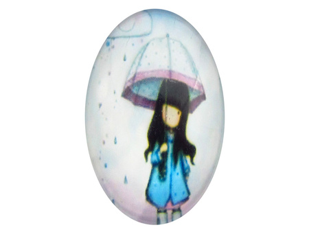 Kaboszony szklane z grafiką, owal 13x18mm PT1488 / błękitny / 2szt