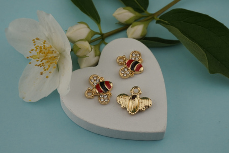 Pszczoła z cyrkoniami / czerwony / złoty / zawieszka / 12,8x15mm / metal / 1szt