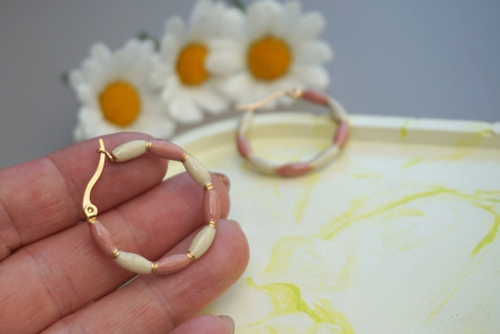 Kolczyki koła emaliowane / stal chirurgiczna / 30mm / złoty-różowy-kremowy / 2szt