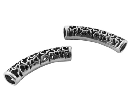 Przekładka metalowa, tunel wygięty ażurowy / kolor srebrny / 41x9mm / otwór 6mm