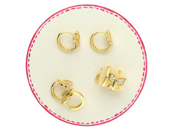 Bigle ozdobne / motylek / 13x11mm / mosiądz pozłacany 18K, cyrkonia / złoty / 1 para