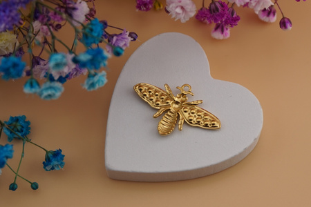 Pszczoła z czarnymi cyrkoniami / zawieszka ze stali chirurgicznej / 28x18mm / złoty / 1szt
