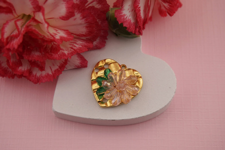 Serce z koralikami / zawieszka stal chirurgiczna / 19x20mm / złoty / 1szt