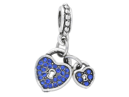 Serce Glamm™ / zawieszka charms / 29 cyrkonii / 25x10x3mm / srebrny, Sapphire / 1szt