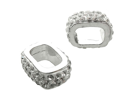 Przekładka, shamballa, Crystal, biała / duży otwór / cyrkonie / posrebrzane / 10x6mm