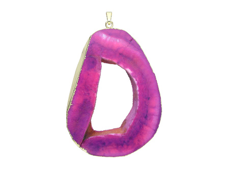 Agat druzy / zawieszka / w okuciu / plaster nieregularny / 79x55x12mm / fioletowo-różowy / 1szt