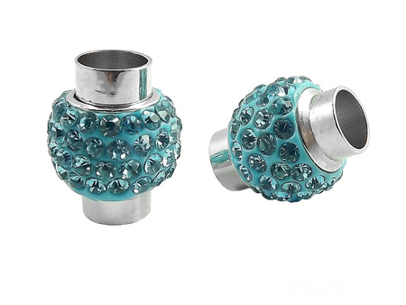 Zapięcie magnetyczne, shamballa, Aquamarine, turkus / cyrkonie / posrebrzane / 18mm