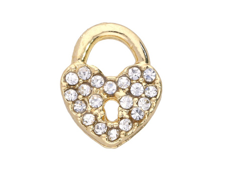 Kłódka – Serce Glamm™ / zawieszka charms / 20 cyrkonii / 13x10mm / kolor KC Gold / 2szt