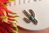 Kaktus z turkusem / zawieszka boho / 30x19mm / otwór 1.9mm / metal, turkus / 1szt