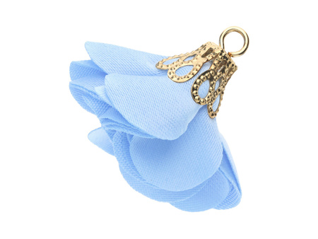 Kwiatek satynowy / z ażurową końcówką / 26mm / KC Gold, błękitny   / 2szt