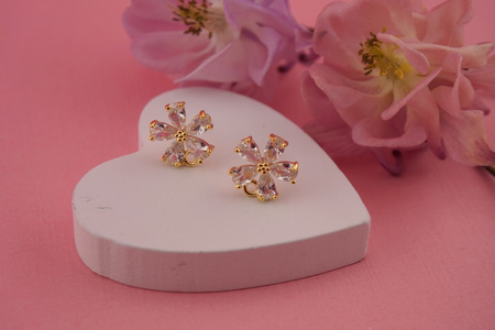 Sztyfty kwiatki z kryształkami / 11.1mm / miedź pozłacana 18K / 2szt